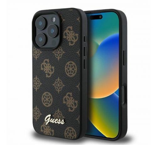 Guess PU Peony Script Apple iPhone 16 Pro Max Magsafe kompatibilis tok, fekete-barna GUHMP16XPGPYSK