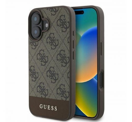 Guess 4G Bottom Stripe Apple iPhone 16 hátlap tok, barna GUHCP16SG4GLBR