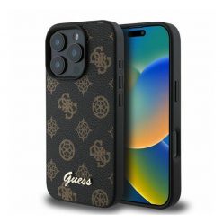   Guess Peony Script Apple iPhone 16 Pro MagSafe kompatibilis hátlap tok, fekete/barna GUHMP16LPGPYSK