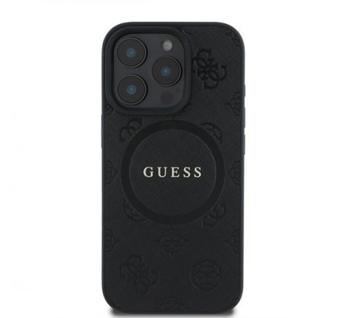 Guess Saffiano Peony Classic Logo Apple iPhone 16 Pro hátlap tok, fekete/barna GUHMP16LPSAPSMEK