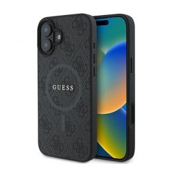   Guess 4G Ring Classic Logo Apple iPhone 16 Plus hátlap tok, fekete/barna GUHMP16MG4GFRK