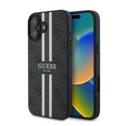   Guess 4G Printed Stripes MagSafe Apple iPhone 16 Plus hátlap tok, fekete/barna GUHMP16MP4RPSK