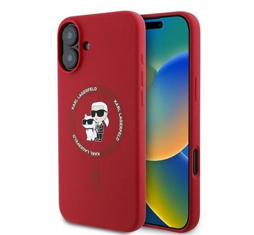 Karl Lagerfeld Silicone KC Heads Ring Apple iPhone 16 Plus hátlap tok, piros KLHMP16MSCMKCRHR