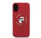 Karl Lagerfeld Silicone KC Heads Ring Apple iPhone 16 hátlap tok, piros KLHMP16SSCMKCRHR