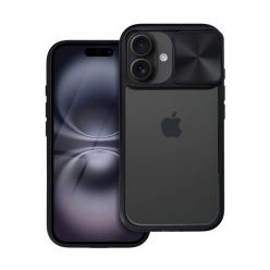   Slider Apple iPhone 16 Plus kameravédős szilikon tok, fekete