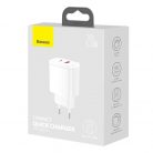 Hálózati töltő adapter, 20W, USB aljzat, USB Type-C aljzat, gyorstöltés, PD, QC 3.0, Baseus CCXJ-B02, fehér