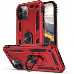   Xiaomi Poco X3 GT, Műanyag hátlap védőtok, közepesen ütésálló, szilikon belső, telefontartó gyűrű, Defender, piros