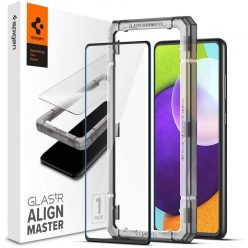   Samsung Galaxy A52 / A52 5G / A52s 5G SM-A525F / A526B / A528B, Kijelzővédő fólia, ütésálló fólia (az íves részre is!), Tempered Glass (edzett üveg), Full Cover, Spigen Glastr Alignmaster, fekete