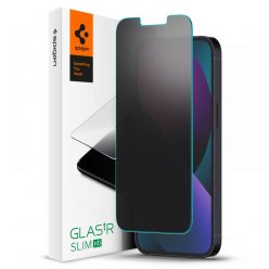   Apple iPhone 13 / 13 Pro / 14, Kijelzővédő fólia, ütésálló fólia (az íves részre is!), Tempered Glass (edzett üveg), Spigen Glastr Slim HD Privacy, Clear