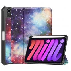   Apple iPad Mini (2021) (8.3), mappa tok, Apple Pencil tartóval, világűr minta, Smart Case, Wooze New Style Trifold Case, színes