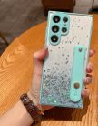 Xiaomi Redmi 10C, Szilikon tok, közepesen ütésálló, kézpánttal, színátmenetes, csillogó minta, Wooze Strap Star, mintás/menta