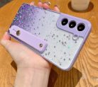 Xiaomi Redmi 9, Szilikon tok, közepesen ütésálló, kézpánttal, színátmenetes, csillogó minta, Wooze Strap Star, mintás/lila