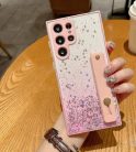 Xiaomi Redmi 9, Szilikon tok, közepesen ütésálló, kézpánttal, színátmenetes, csillogó minta, Wooze Strap Star, mintás/rózsaszín