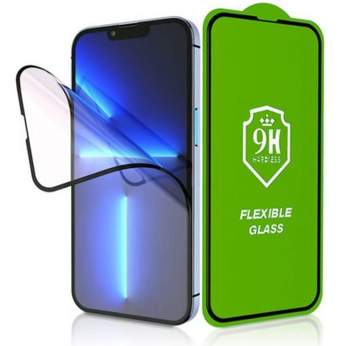 Samsung Galaxy A14 4G / A14 5G SM-A145F / A146B, Kijelzővédő fólia, ütésálló fólia, Tempered Glass (edzett üveg), 5D, Full Glue, Nano Flexi Glass, fekete