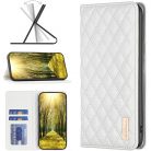 Oppo A17, Oldalra nyíló tok, stand, kártyatartóval, 3D rombusz minta, Wooze Pillow, fehér