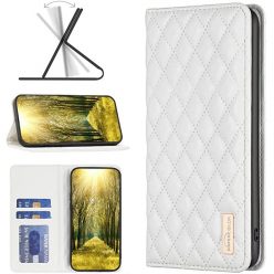   Oppo A74 4G / A95 4G / Reno6 Lite, Oldalra nyíló tok, stand, kártyatartóval, 3D rombusz minta, Wooze Pillow, fehér