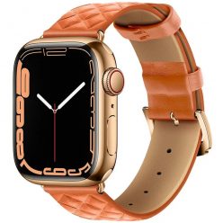   Apple Watch 1-6, SE (38 / 40 mm) / Watch 7-8 (41 mm), bőr pótszíj, gyémánt minta, Hoco WA18, narancssárga