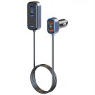 Autós töltő, Szivargyújtós töltő + hosszabbító, 65.5W, 4 x USB aljzat, 2 x USB Type-C aljzat, felakasztható, gyorstöltés, PD, QC 3.0, Wooze Comfort Tech, kék/fekete