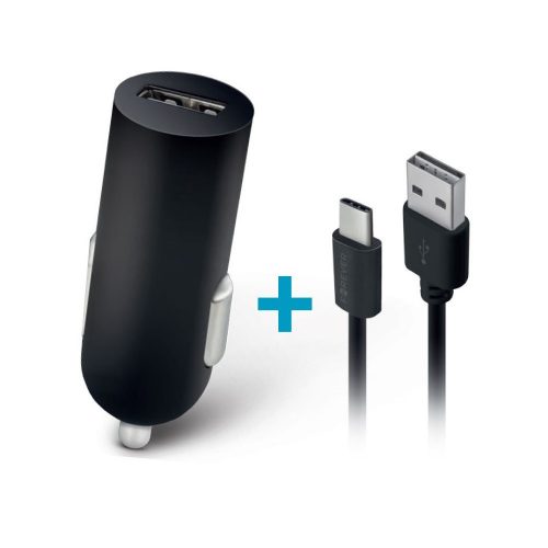 Autós töltő, Szivargyújtós töltő, 5V / 2A, 1 x USB aljzat, USB Type-C kábellel, Forever, fekete, M02