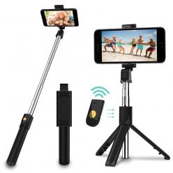   Prémium selfie bot, 19 - 70 cm, 270°-ban forgatható, exponáló gombbal, bluetooth-os, v4.0, tripod állvány funkció, fekete, AF15 utángyártott