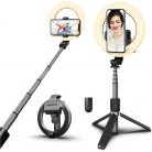 Prémium selfie bot, 19 - 90 cm, 360°-ban forgatható, exponáló gombbal, v4.0, bluetooth-os, tripod állvány funkció, világítással, fekete