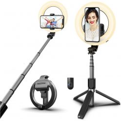   Prémium selfie bot, 19 - 90 cm, 360°-ban forgatható, exponáló gombbal, v4.0, bluetooth-os, tripod állvány funkció, világítással, fekete