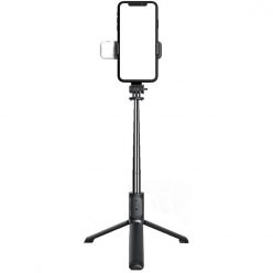   Prémium selfie bot, 19 - 104 cm, 360°-ban forgatható, exponáló gombbal, bluetooth-os, v4.0, tripod állvány funkció, világítással, fekete