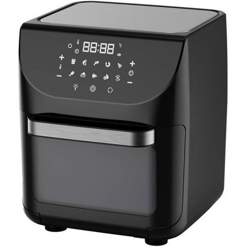 Forró levegős sütő, fritőz, Air Fryer, olaj nélküli, 1800 W teljesítmény, 12 l-es, Digitális kijelzővel, 10 programos, Leacco AF103, fekete