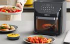 Forró levegős sütő, fritőz, Air Fryer, olaj nélküli, 1800 W teljesítmény, 12 l-es, Digitális kijelzővel, 10 programos, Leacco AF103, fekete