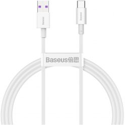   USB töltő- és adatkábel, USB Type-C, 100 cm, 6000 mA, 66W, törésgátlóval, gyorstöltés, Baseus CATYS-02, fehér