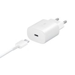   Hálózati töltő adapter, 25W, USB Type-C aljzat, USB Type-C kábellel, PD 3.0, PDO / PPS, gyorstöltés, Samsung, fehér, gyári