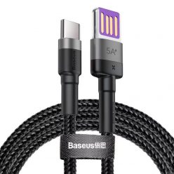   USB töltő- és adatkábel, USB Type-C, 100 cm, 5000 mA, 40W, kétoldalas, törésgátlóval, gyorstöltés, PD, cipőfűző minta, Baseus Cafule HW, CATKLF-PG1, fekete/szürke