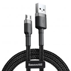   USB töltő- és adatkábel, microUSB, 100 cm, 2400 mA, törésgátlóval, cipőfűző minta, Baseus Cafule, CAMKLF-BG1, fekete/szürke