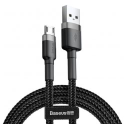   USB töltő- és adatkábel, microUSB, 300 cm, 2000 mA, törésgátlóval, cipőfűző minta, Baseus Cafule, CAMKLF-HG1, fekete/szürke