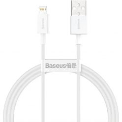   USB töltő- és adatkábel, Lightning, 100 cm, 2400 mA, törésgátlóval, gyorstöltés, PD, Baseus Superior, CALYS-A02, fehér