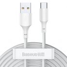 USB töltő- és adatkábel, USB Type-C, 150 cm, 5000 mA, 40W, törésgátlóval, gyorstöltés, PD, Baseus Simple Wisdom, TZCATZJ-02, fehér, 2 db / csomag