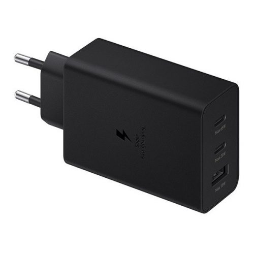 Hálózati töltő adapter, 65W, USB aljzat, 2 x USB Type-C aljzat, PD 3.0, PDO / PPS, gyorstöltés, Samsung, fekete, gyári