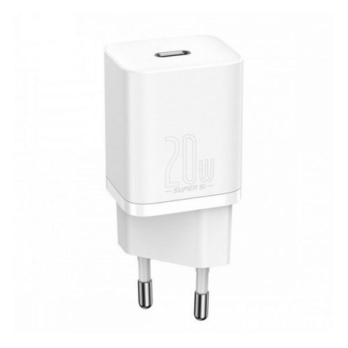 Hálózati töltő adapter, 20W, USB Type-C aljzat, gyorstöltés, PD, Baseus Si, fehér