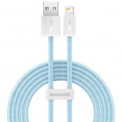   USB töltő- és adatkábel, Lightning, 100 cm, 2400 mA, gyorstöltés, cipőfűző minta, Baseus Dynamic, CALD000403, világoskék