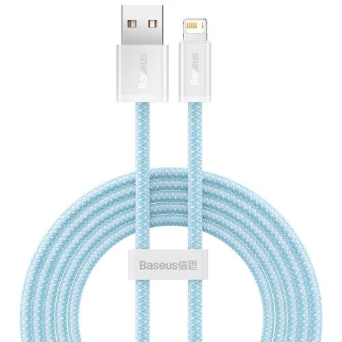 USB töltő- és adatkábel, Lightning, 100 cm, 2400 mA, gyorstöltés, cipőfűző minta, Baseus Dynamic, CALD000403, világoskék