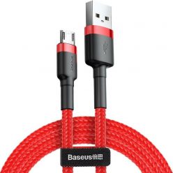   USB töltő- és adatkábel, microUSB, 100 cm, 2400 mA, törésgátlóval, cipőfűző minta, Baseus Cafule, CAMKLF-B09, piros