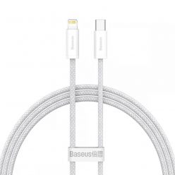   USB Type-C töltő- és adatkábel, Lightning, 100 cm, 20W, gyorstöltés, PD, cipőfűző minta, Baseus Dynamic, CALD000002, fehér