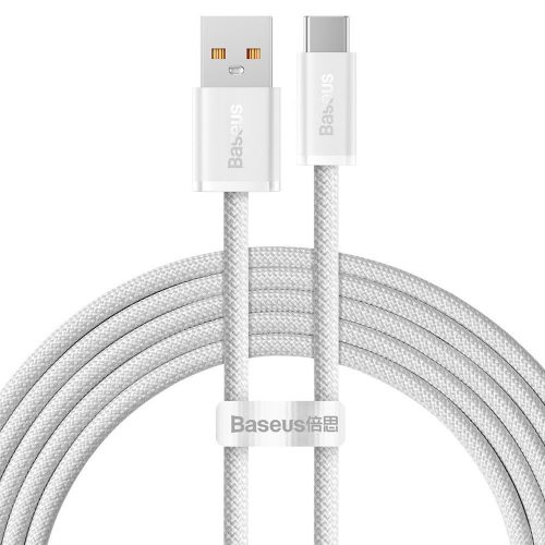 USB töltő- és adatkábel, USB Type-C, 200 cm, 6000 mA, 100W, gyorstöltés, cipőfűző minta, Baseus Dynamic, CALD000702, fehér