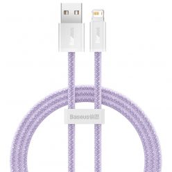   USB töltő- és adatkábel, Lightning, 100 cm, 2400 mA, gyorstöltés, cipőfűző minta, Baseus Dynamic, CALD000405, lila