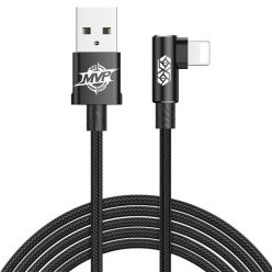   USB töltő- és adatkábel, Lightning, 100 cm, 2000 mA, gyorstöltés, 90 fokos/derékszögű, cipőfűző minta, Baseus MVP, CALMVP-01, fekete