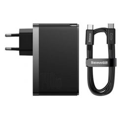   Hálózati töltő adapter, 140W, USB aljzat, 2 x USB Type-C aljzat, USB Type-C - USB Type-C kábellel, gyorstöltés, PD 3.1, QC, GaN5, Baseus GaN5 Pro, fekete