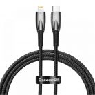 USB Type-C töltő- és adatkábel, Lightning, 100 cm, 2400mA, 20W, törésgátlóval, gyorstöltés, PD, Baseus Glimmer, CADH000001, fekete