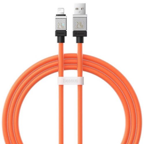 USB töltő- és adatkábel, Lightning, 100 cm, 2400 mA, törésgátlóval, gyorstöltés, Baseus Coolplay, CAKW000407, narancssárga