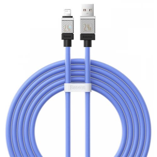 USB töltő- és adatkábel, Lightning, 200 cm, 2400 mA, törésgátlóval, gyorstöltés, Baseus Coolplay, CAKW000503, kék