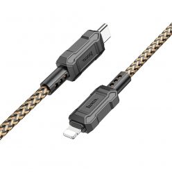   USB Type-C töltő- és adatkábel, Lightning, 100 cm, 2400mA, 20W, törésgátlóval, gyorstöltés, PD, QC, cipőfűző minta, Hoco X94 Leader, arany